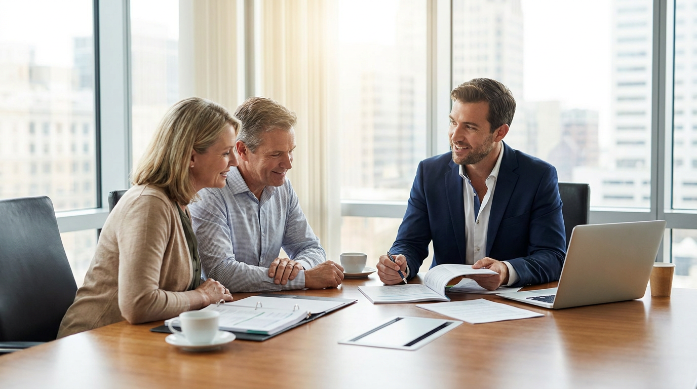 Professional tax consultation - couple meeting with tax advisor