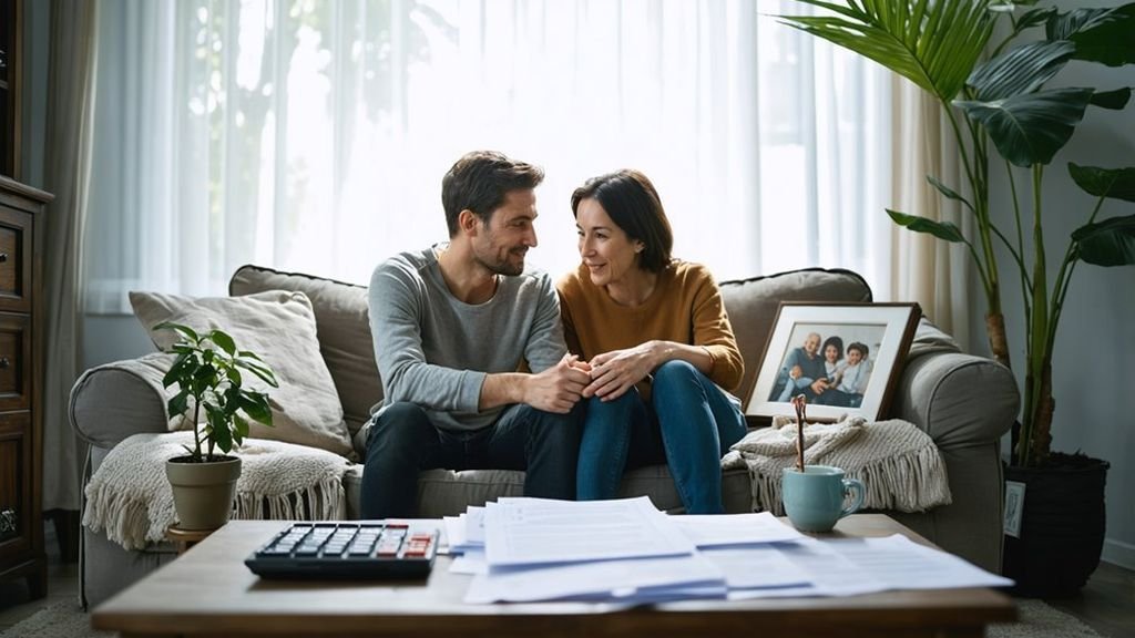 Couple discussing a joint tax debt together at home
