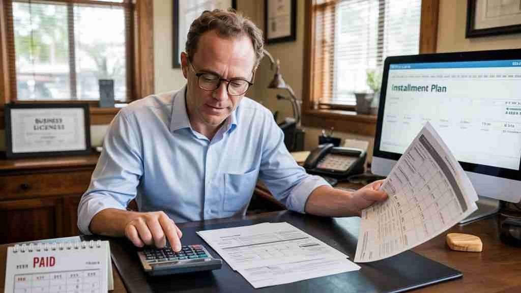 Tax professional setting up an IRS installment agreement at a desk